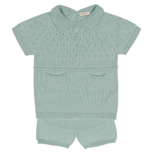 Picture of Wedoble Baby Boy Open Knit Collar Top & Shorts Set - Summer Green 