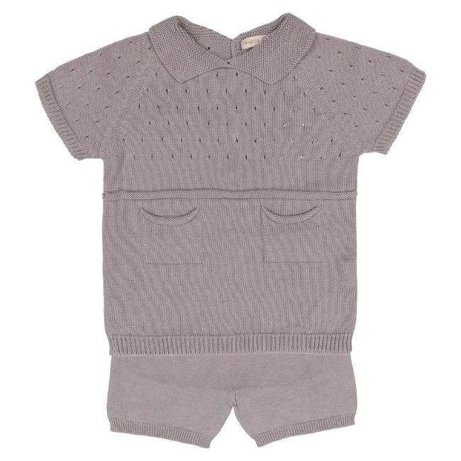 Picture of Wedoble Baby Boy Open Knit Collar Top & Shorts Set - Summer Beige