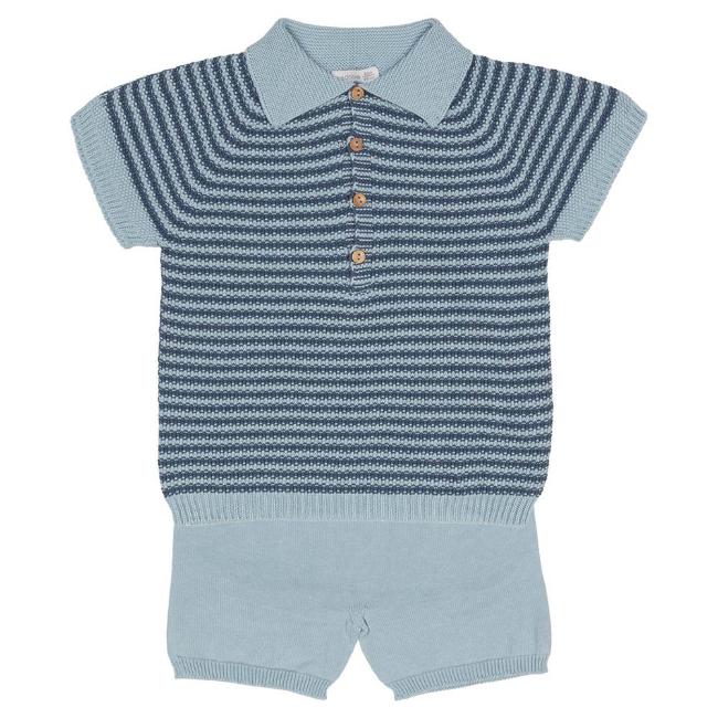 Picture of Wedoble Baby Boy Knit Collar Top & Shorts Set - Summer Indigo