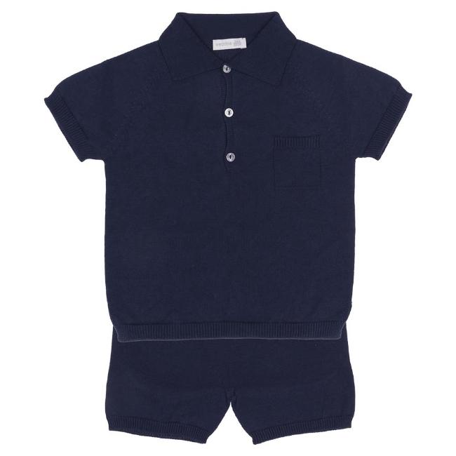 Picture of Wedoble Baby Boy Fine Knit Polo & Shorts Set - Navy Blue 