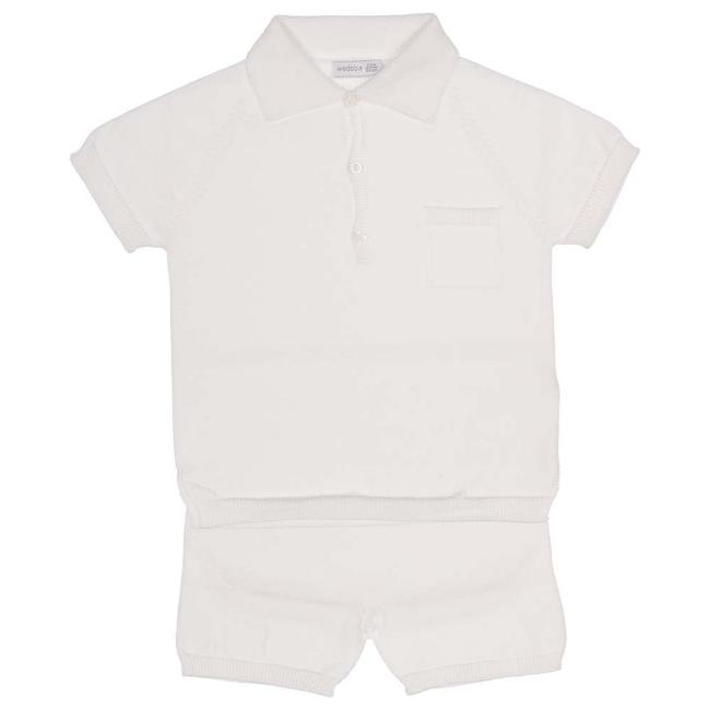 Picture of Wedoble Baby Boy Fine Knit Polo & Shorts Set - White 
