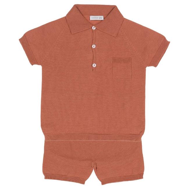 Picture of Wedoble Baby Boy Fine Knit Polo & Shorts Set - Terracotta 