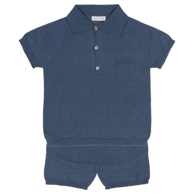 Picture of Wedoble Baby Boy Fine Knit Polo & Shorts Set - Indigo Blue 
