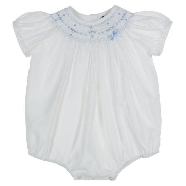 Picture of Sarah Louise Baby Smocked Embroidered Romper - White Blue