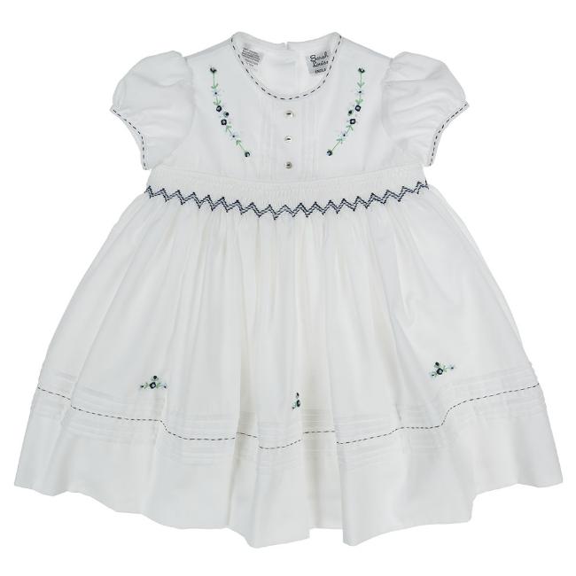 Picture of Sarah Louise Girls Smocked Embroidered Dress - White Navy