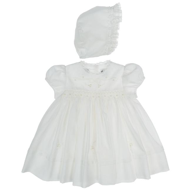 Picture of Sarah Louise Baby Girls Smocked Dress & Bonnet Set - Ivory