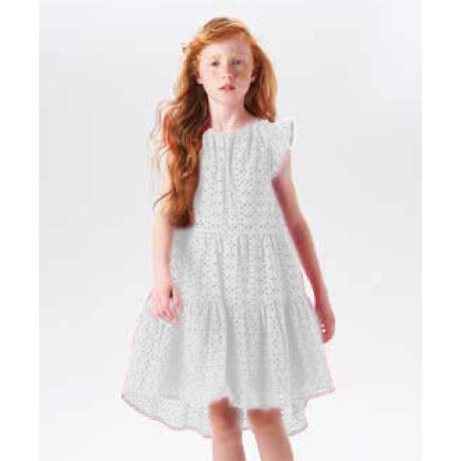 Picture of iDo Junior Girls Broderie Loose Fitting Hi Lo Hem Dress - White