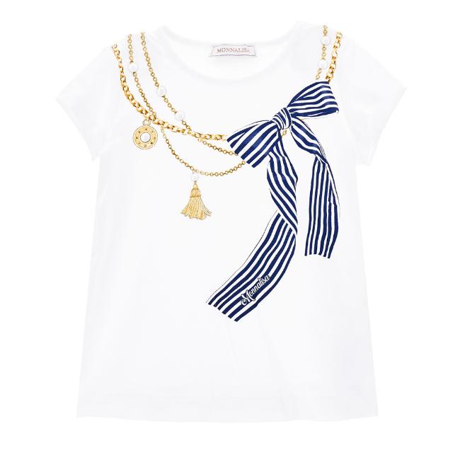 Picture of Monnalisa Girls Bow & Chain T-shirt - White