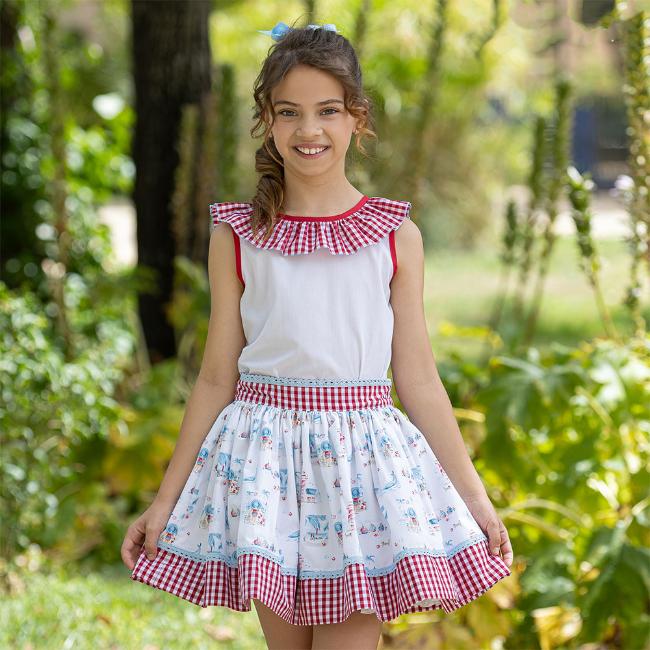Picture of Abuela Tata Girls Ruffle Top & Seaside Skirt Set  - Red Gingham