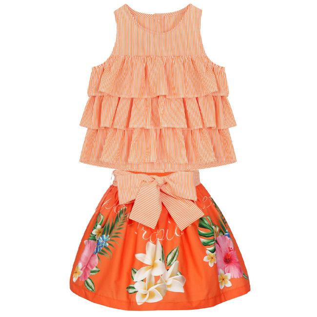 Picture of Balloon Chic Girls Tropical Skirt & Blouse Set - Orange