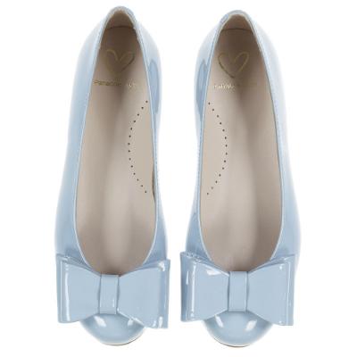 Picture of Panache Girls Double Bow Flat Pump Shoe - Pale Blue Patent