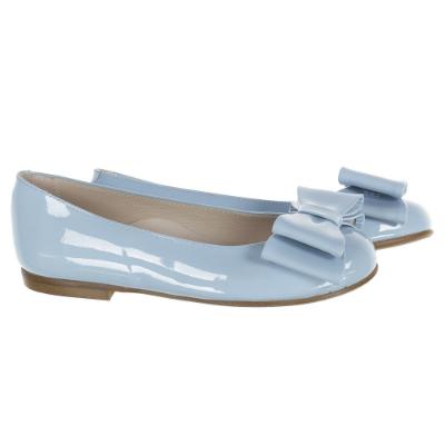 Picture of Panache Girls Double Bow Flat Pump Shoe - Pale Blue Patent