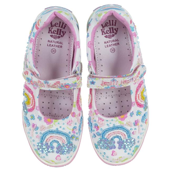 Picture of Lelli Kelly Girls Imogen Beaded Rainbow Mary Jane - White Fantasy 