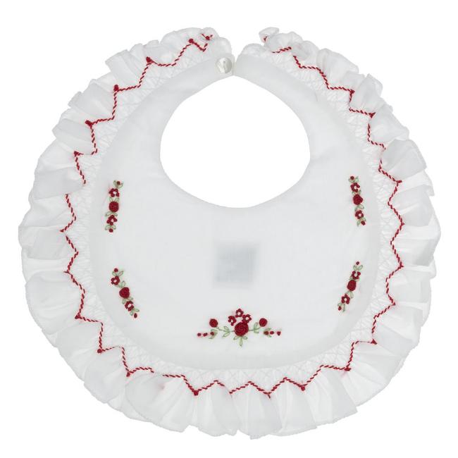 Picture of Sarah Louise Baby Smocked Bib - White Red