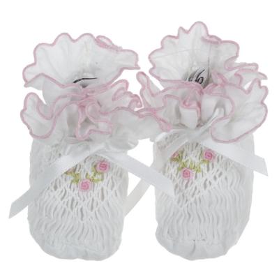 Picture of Sarah Louise Girls Smocked Baby Booties - White Pink