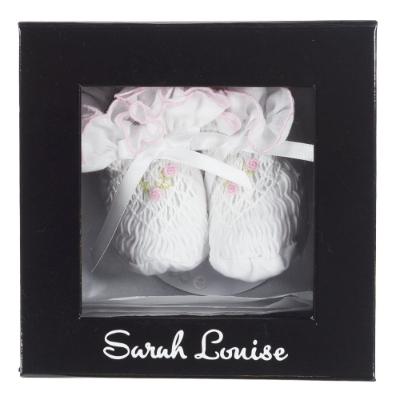 Picture of Sarah Louise Girls Smocked Baby Booties - White Pink