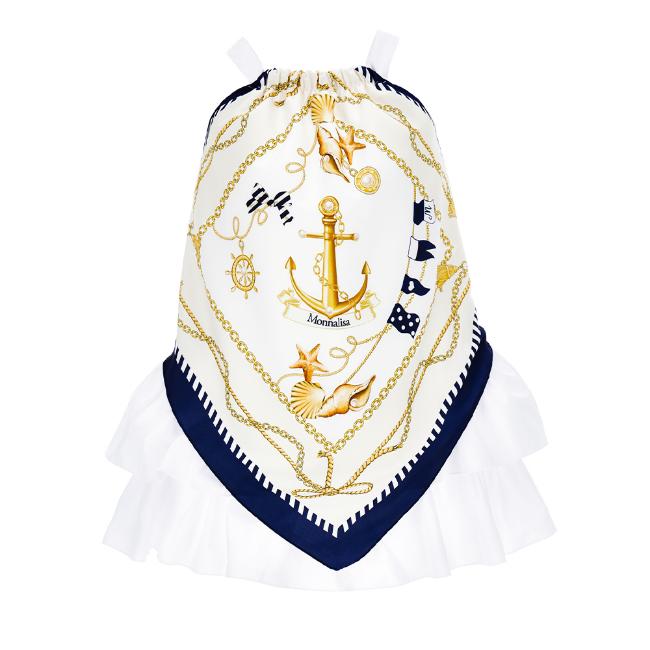 Picture of Monnalisa Girls Nautical Ruffle Dress - Ivory