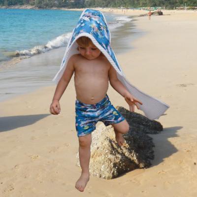 Picture of Jamiks Kids Aston Sea Print Hooded Waffle Towel - Blue