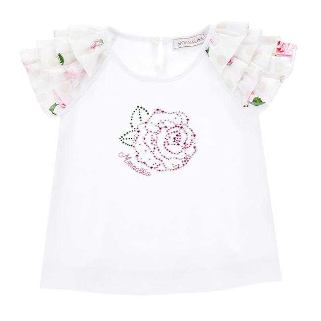 Picture of Monnalisa Bebe Girls Crystal Rose T-shirt - White