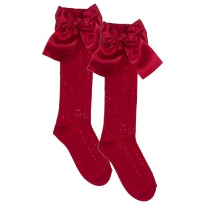 Picture of Meia Pata Openwork Knee Sock Large Satin Side Bow - Red