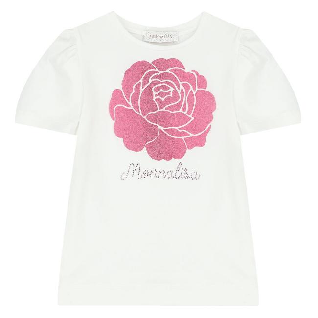 Picture of Monnalisa Girls Roses T-shirt - Cream