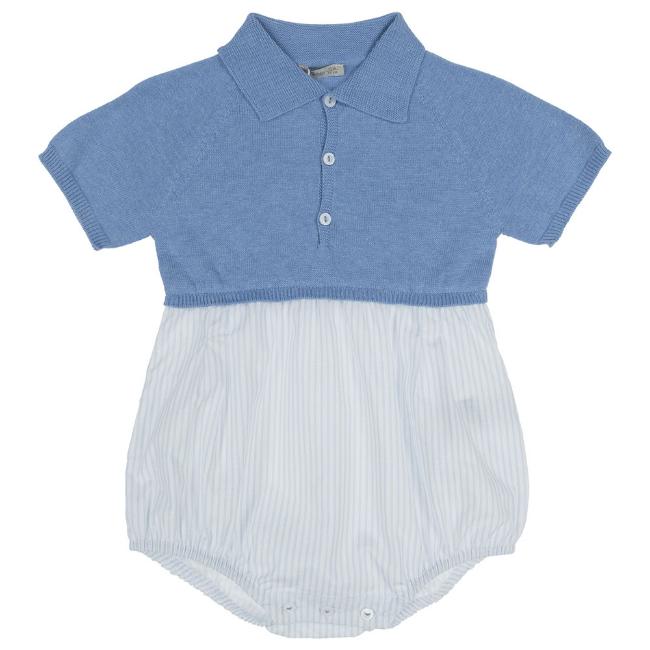 Picture of Wedoble Baby Boys Half Knit Striped Cotton Romper - Royal Blue 