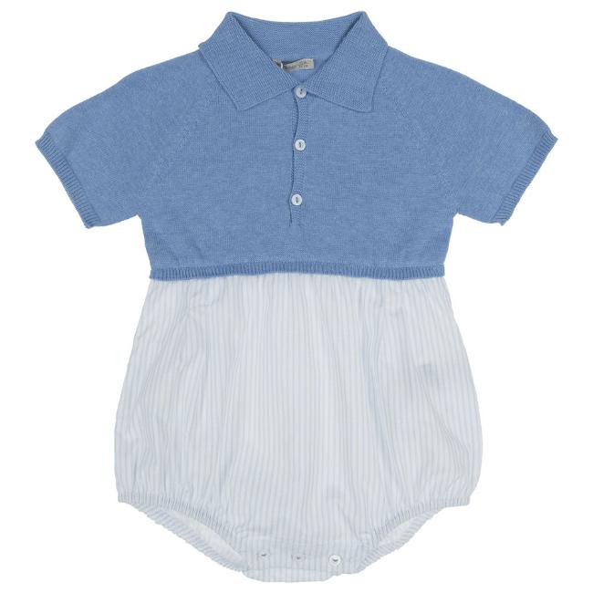Picture of Wedoble Baby Boys Half Knit Striped Cotton Romper - Royal Blue 