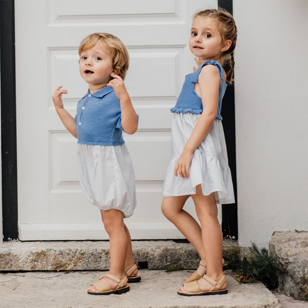 Wedoble Baby Boys Half Knit Striped Cotton Romper Royal Blue