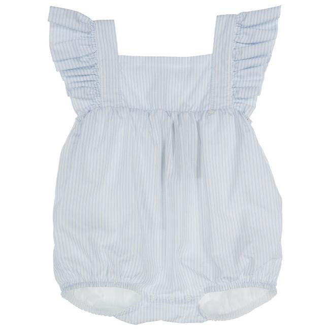 Picture of Wedoble Baby Girls Striped Cotton Ruffle Sleeve Romper - White Blue