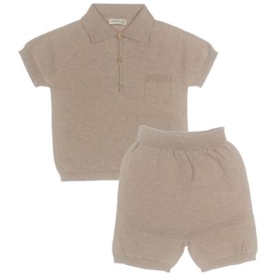 Picture of Wedoble Baby Boy Fine Knit Polo Top & Shorts Set - Camel Beige