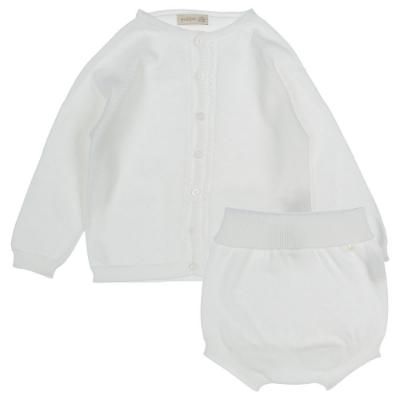 Picture of Wedoble Baby Girls Cable Trim Cardigan & Jam Pant Set - Ivory