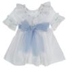 Picture of Miss P Girls Smocked Ruffle Collar & Sleeves Plumetti Dress - White Blue