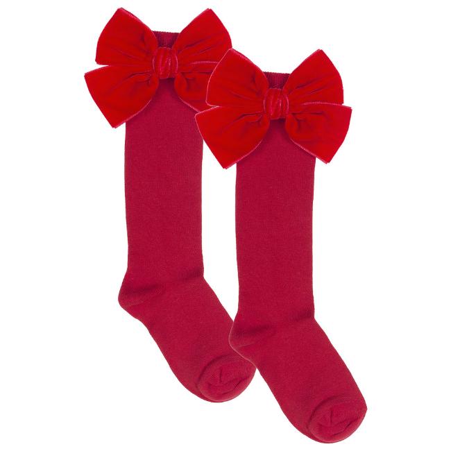 Picture of Meia Pata Extra Large Velvet Bow Knee Socks - Red
