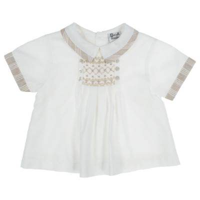 Picture of Sarah Louise Boys Smocked Striped Shorts Set - Beige