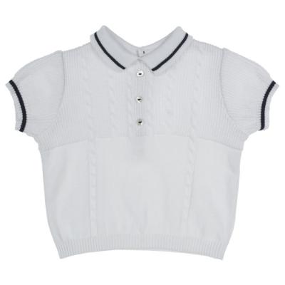 Picture of Sarah Louise Boys 2 Piece Knitted Short Set - White Navy