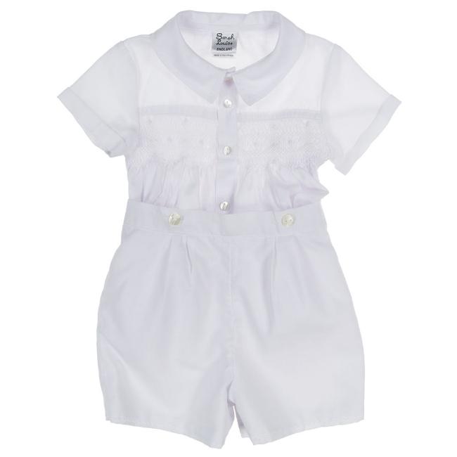Picture of Sarah Louise Boys 2 Piece Smocked Buster Set - White White
