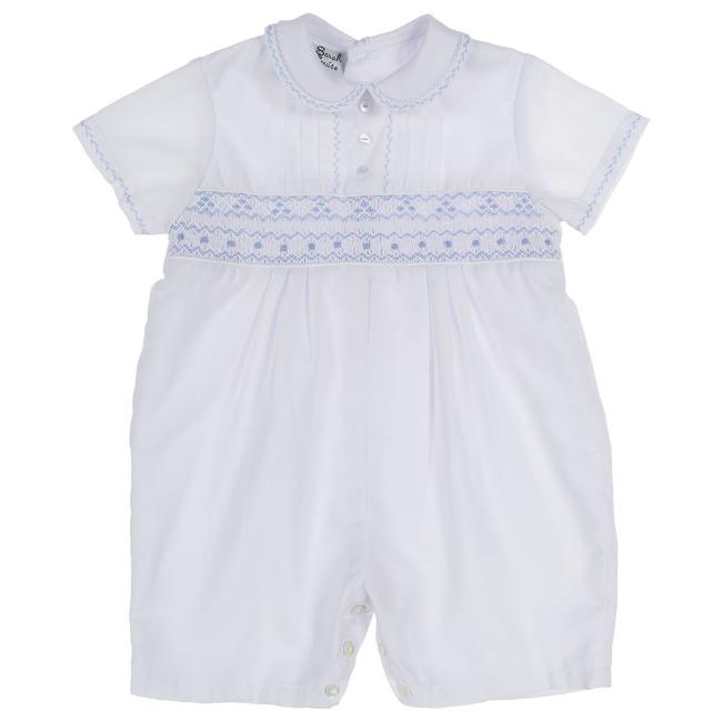 Picture of Sarah Louise Boys Smocked Romper - White Blue 