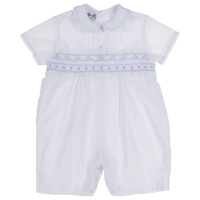 Picture of Sarah Louise Boys Smocked Romper - White Blue 