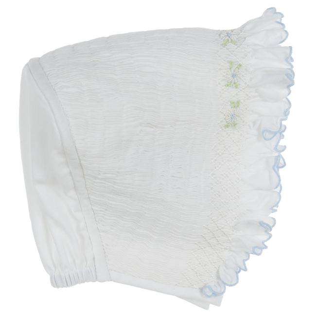 Picture of Sarah Louise Baby Smocked Ruffle Bonnet - White Blue