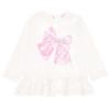 Picture of Monnalisa Bebe Girls Pearl & Bow Ruffle Top - Ivory Pink