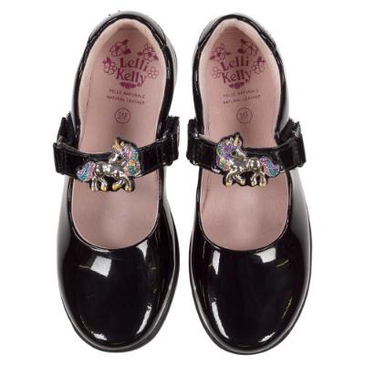 Picture of Lelli Kelly Bella Unicorn School Shoe F Fitting - Black Patent 