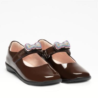 Picture of Lelli Kelly Erin 2 Crystal Bow School Shoe F Fitting - Brown Patent 