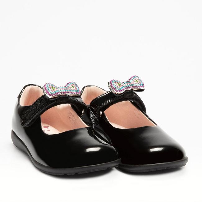 Picture of Lelli Kelly Erin 2 Crystal Bow School Shoe Wide G Fitting - Black Patent 