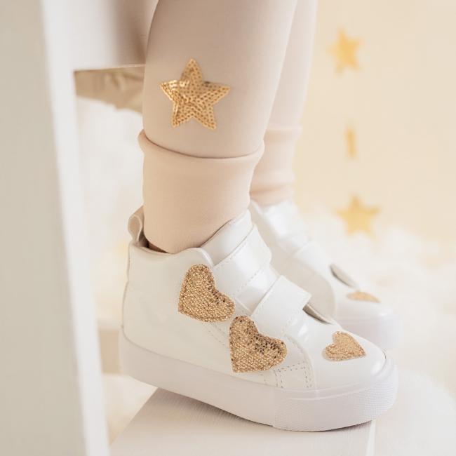 Picture of Little A Girls Hart High Top Trainers - White Gold