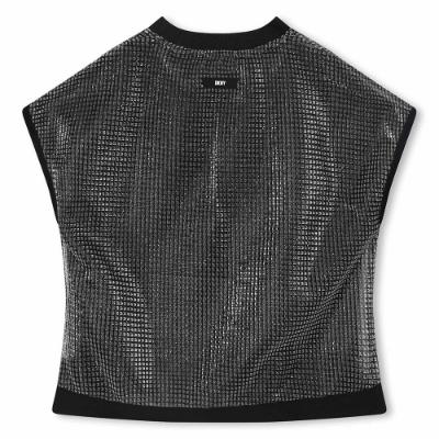 Picture of DKNY Kids Girls 2 in 1 Mesh Logo Top - Black Silver