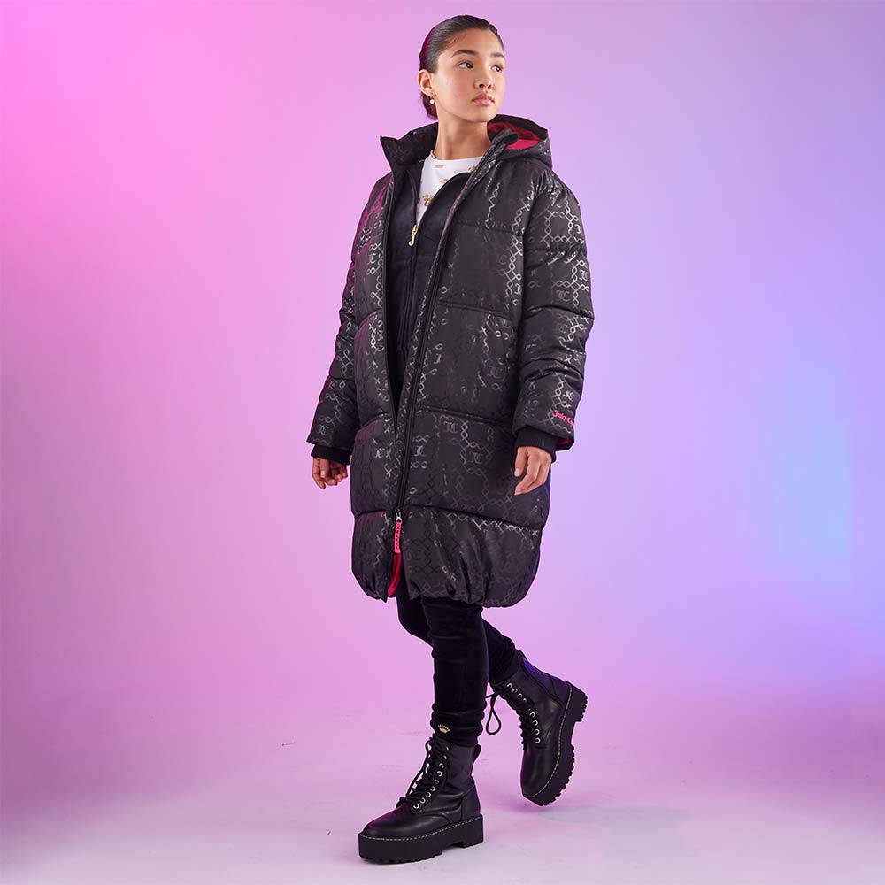 Juicy Couture Girls Monogram Quilted Puffer Coat Black