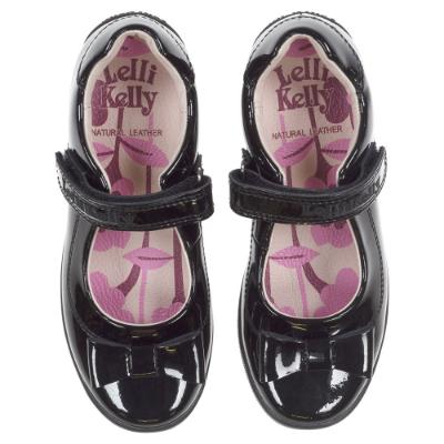 Picture of  Lelli Kelly Elsa Girls Bow School Shoe F Fit - Black Patent 