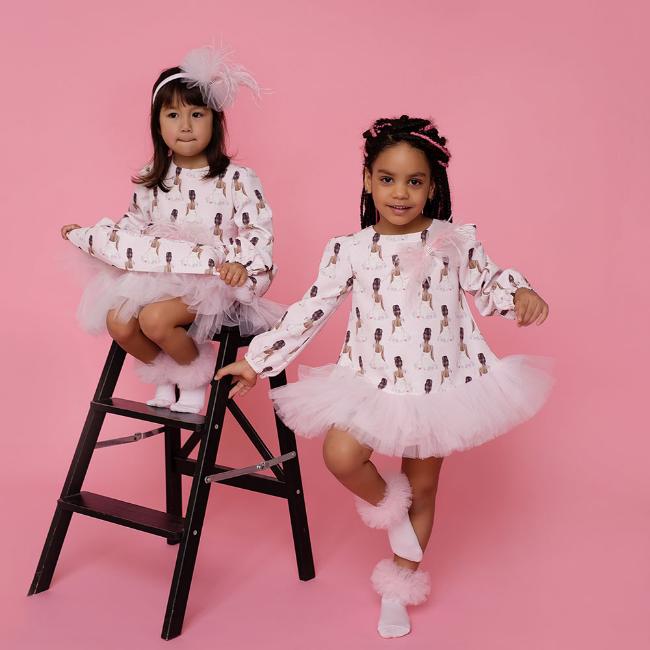 Picture of Daga Girls Dancing Queen Print Tutu Dress - Pink