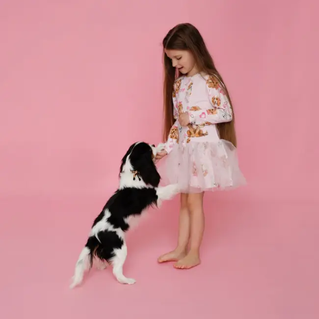 Picture of Daga Girls Lucky Dog Print Tulle Jersey Dress - Pink 