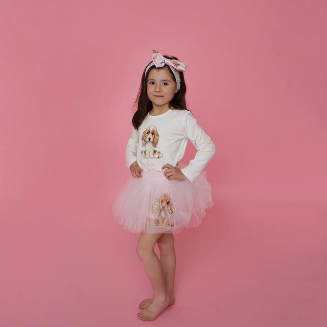 Picture of Daga Girls Lucky Dog Tutu Short & Top Set - Ivory Pink